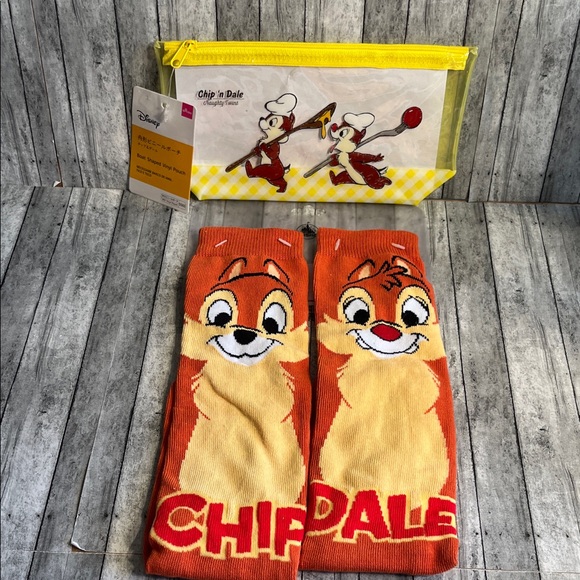 Disney Accessories - Disney Parks Chip 'n' Dale Orange & Yellow Socks with Clear Character Pouch